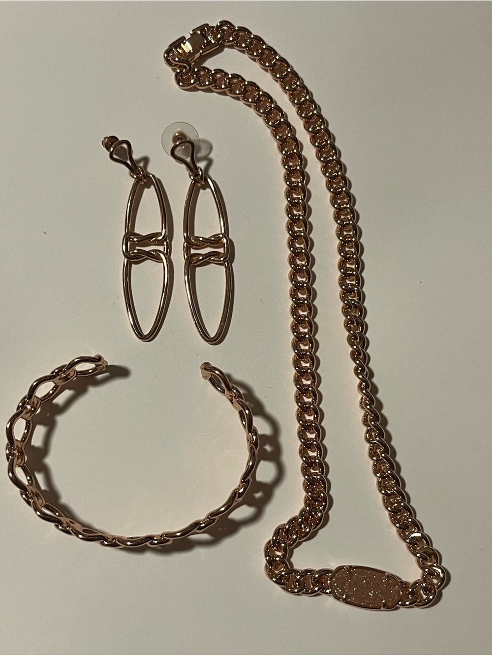 Kendra Scott Rose Gold Link Necklace, Bracelet & Drop Earrings Set